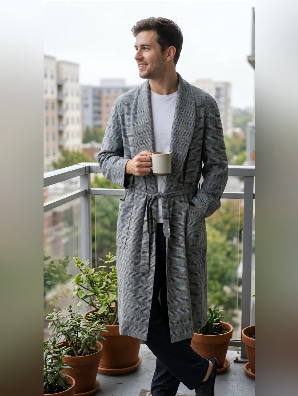 VTG St. Moritz Plaid Cotton Shaw Collar Robe Mid Century Loungewear M 40 42